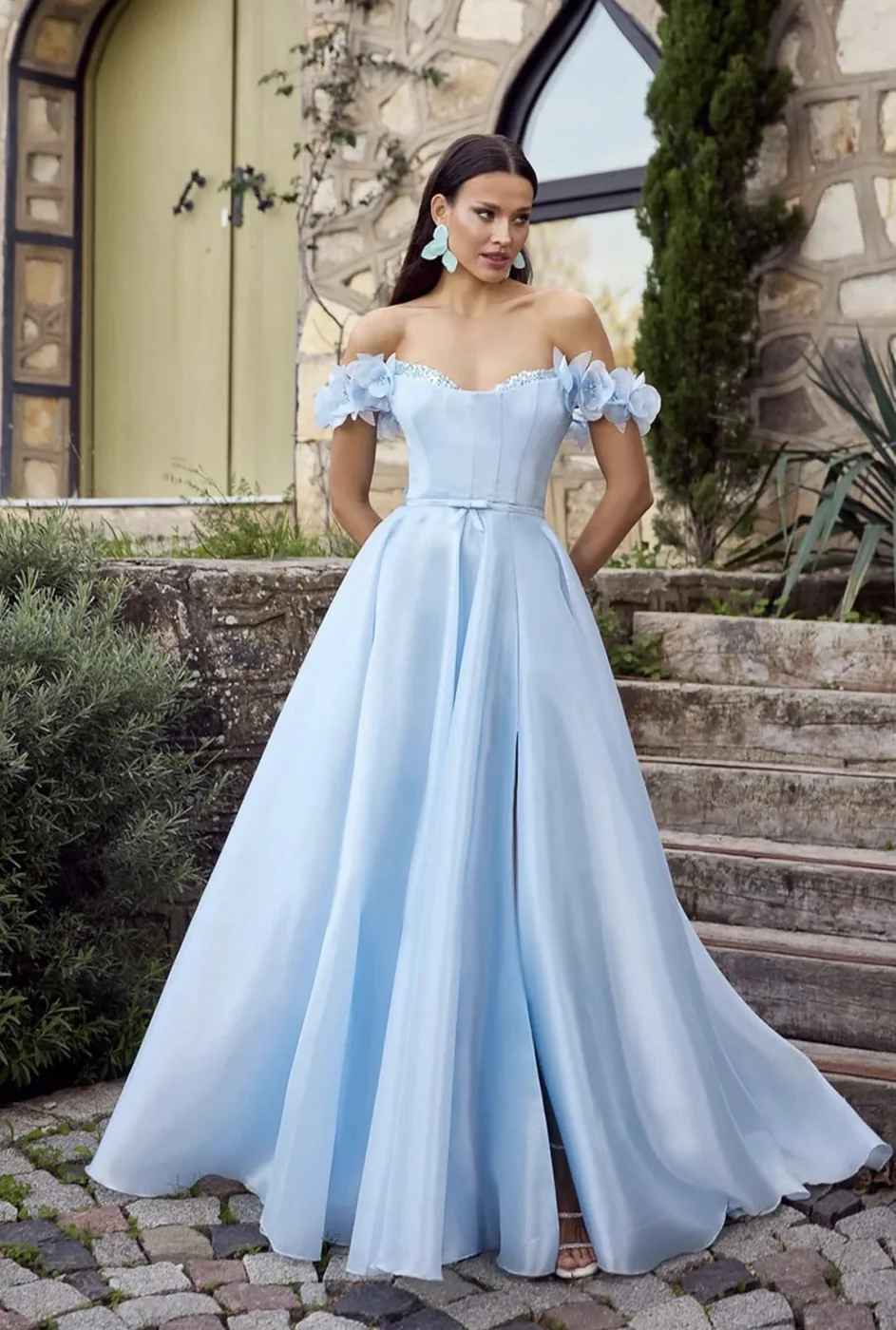Pale-blue occasion gown